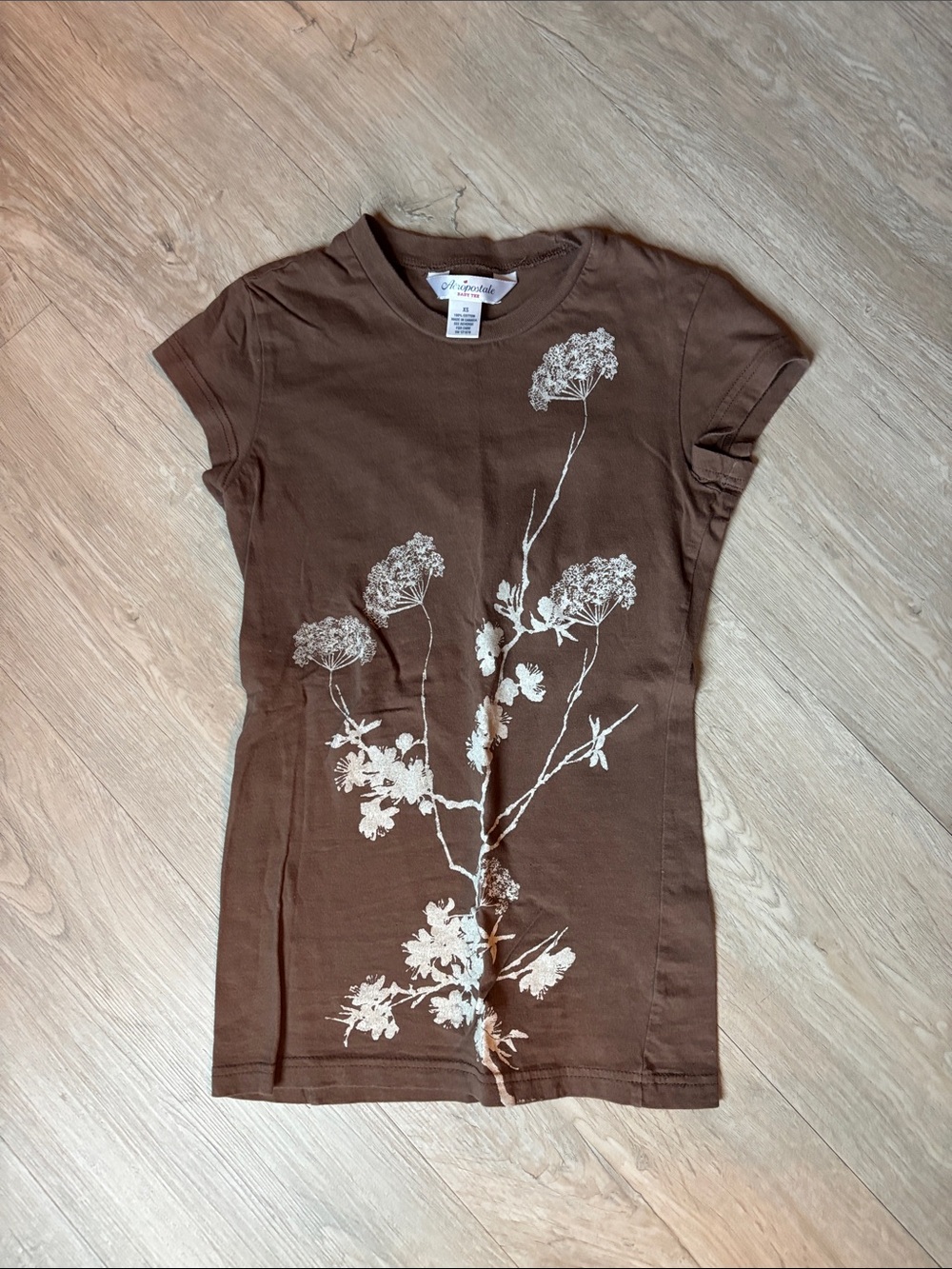 Aeropostale Brown Tee with Cream Floral Print